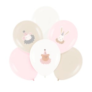 Ballongbukett - Söta djur - Rosa/Vit/Nude - 6 st