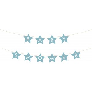 Girlang - Stjärnor - Baby Shower - Ljusblå