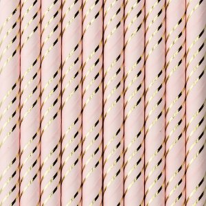 Sugrör - Stripes - Rosa/Guldmetallic - 10 st