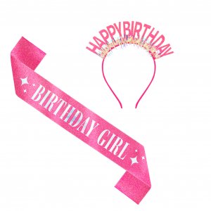 Sash och diadem - Birthday - Rosa