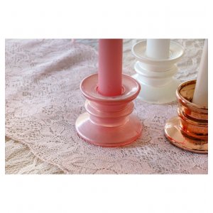 Ljusstake - Glas - Rosa - 12-pack