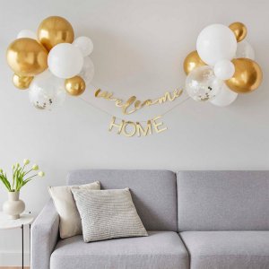 Girlang med ballonger - Welcome home - Guld