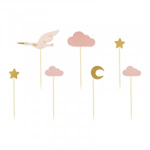 Cake Picks - Stork - Rosa/Guld - 7-pack
