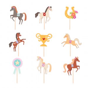 Cake toppers/Cake picks - Hästparty - 9 st