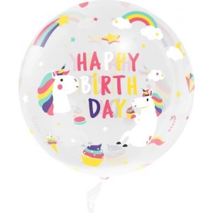 Stor genomskinlig ballong - Unicorn - 45 cm
