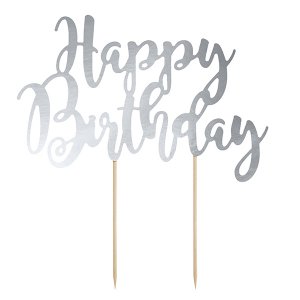 Cake topper - Happy Birthday - Silvermetallic