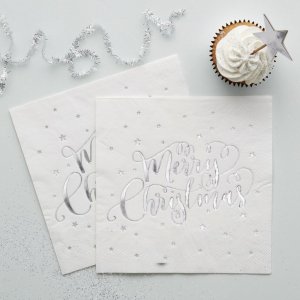 Servetter - Merry Christmas - Silver - 20-pack