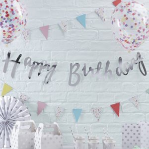 Backdrop - Happy Birthday - Silver