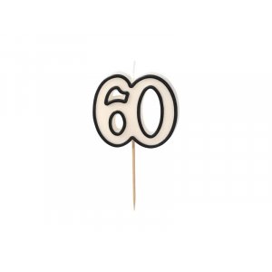 Tårtljus/Födelsedagsljus - 60 - Svart/Vitt - 5,5 cm
