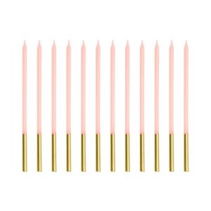 Långa tårtljus - Rosa/Guld - 14 cm - 12 stycken