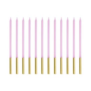 Långa tårtljus - Lila/Guld - 14 cm - 12 stycken