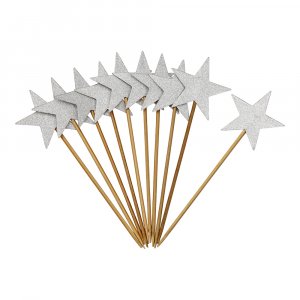 Cake picks - Stjärnor - Silverglitter - 10-pack