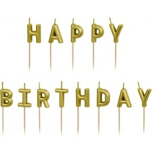 Tårtljus - Happy Birthday - Guld