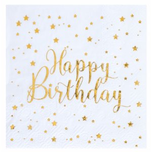 Servetter - Happy Birthday - Guldstjärnor - 20-pack