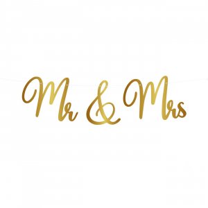 Bokstavsgirlang - Mr & Mrs - Guldfärgad - 2 meter