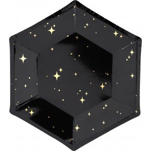 Desserttallrikar - Sparkle - Svart/Guld - 6-pack