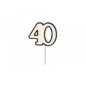 Tårtljus/Födelsedagsljus - 40 - Svart/Vitt - 5,5 cm