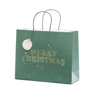 Presentpåse - Grön - Merry Christmas - 32,5 cm