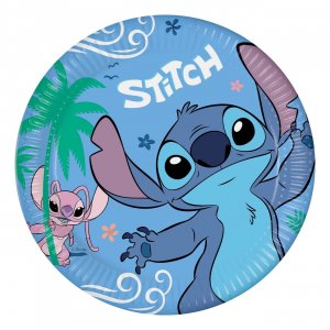 Papptallrikar - Stitch & Angel - Blå 23 cm - 8-pack