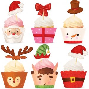 Cupcake wrappers och cake picks - Julmotiv - 12-pack