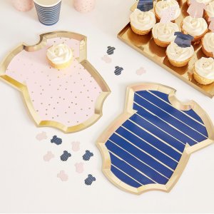 Papptallrikar - Babybody - Rosa/Blå - 8-pack