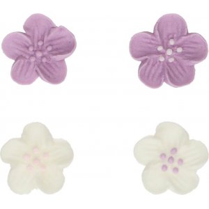 Sockerdekorationer - Blommor - Lila/Vit - Funcakes - 24 st