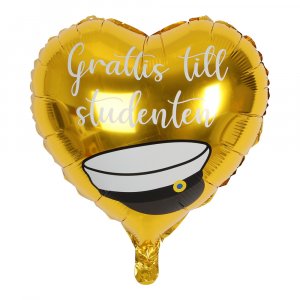 Folieballong - Hjärta - Student - Guld
