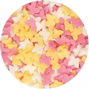 Strössel - Fjärilar Pastell - Vit/Rosa/Gul - Funcakes - 50 g
