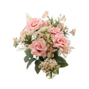 Blombukett - 40 cm - Rosa rosor med gröna blad