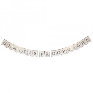 Vimpel - Grattis på dopdagen - Vit/Guld