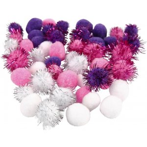 Pompomer - lila/rosa/vit - Dia. 15+20 mm - 48 st