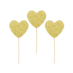 Cake picks - Guldiga hjärtan - 6 st