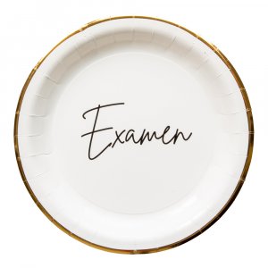 Papptallrik - Examen - Vit/Guld - 8-pack