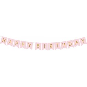 Vimpel - Happy Birthday - Rosa/Guld