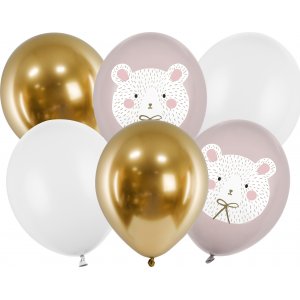 Ballongbukett - Nallebjörn/Guldchrome - 6-pack