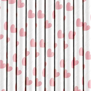 Sugrör - Hjärtan - Ljusrosa - 10-pack