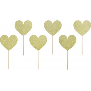 Cake picks - Sweet love - Guldglitter - 6-pack