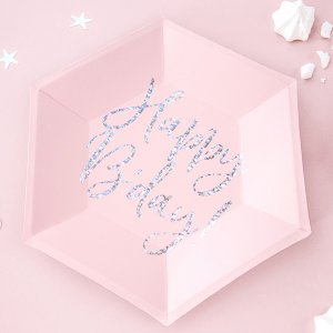 Desserttallrikar - Happy B-day - Rosa/Iridescent - 6-pack