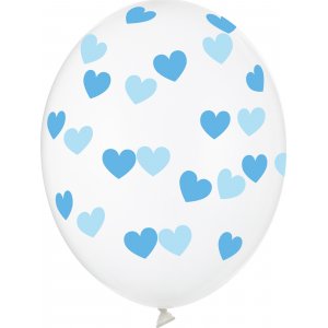 Ballonger - Clear - Blå hjärtan - 6-pack