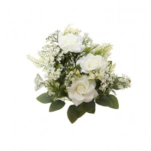 Blombukett - 40 cm - Vita rosor med gröna blad