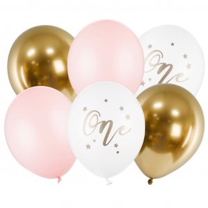 Ballongbukett - ONE - Ljusrosa/Guld - 6-pack