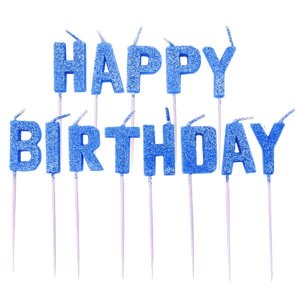 Tårtljus - Happy Birthday - Blå/Glitter