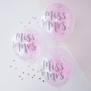Konfettiballonger - Miss to Mrs - 5-pack
