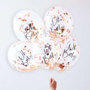 Konfettiballonger - Oh Baby - Roséguld - 5-pack