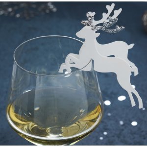 Glasdekorationer - Renar - Vit/Silverglitter - 10-pack