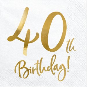 Servetter - 40th Birthday - Vit/Guld - 20-pack