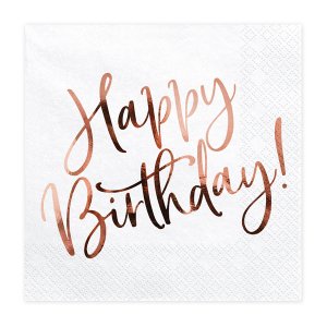 Servetter - Happy Birthday - Roséguld - 20-pack
