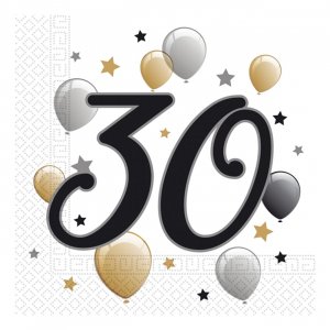 Servetter 30-årsmotiv Ballonger - 20-pack
