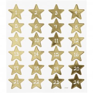 Stickers - Kalendersiffror - Guldstjärnor - 24 stycken