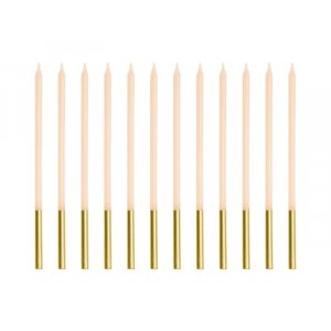 Långa tårtljus - Nude/Guld - 14 cm - 12 stycken